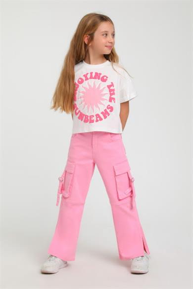Escabel Kız Çocuk 5-9 Yaş Kargo Cep Yırtmaçlı Denim 2428 Pembe