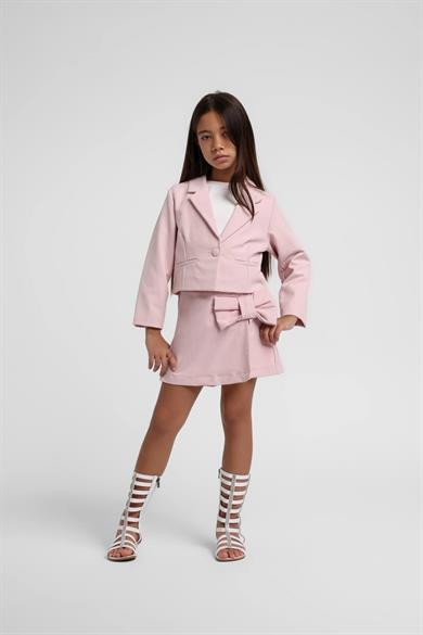 Escabel Kız Çocuk 5-9 Yaş Krep Kumaş Ceket Şort Etek Takım Pembe