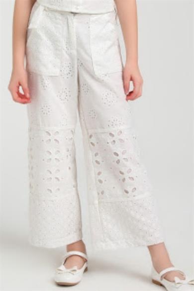 Escabel Kız Çocuk Astarlı Bol Paça Fisto Pantolon 35680 Ekru