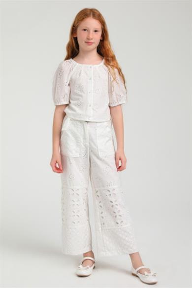 Escabel Kız Çocuk Astarlı Bol Paça Fisto Pantolon 35680 Ekru