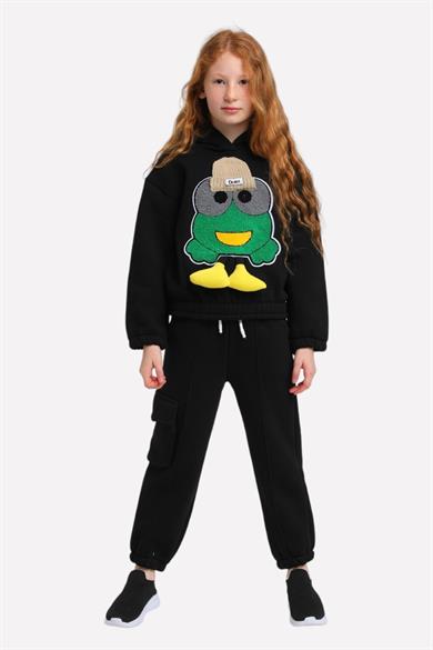 Escabel Kız Çocuk Cep Detaylı Şardonlu Eşofman Altı 35365 Siyah