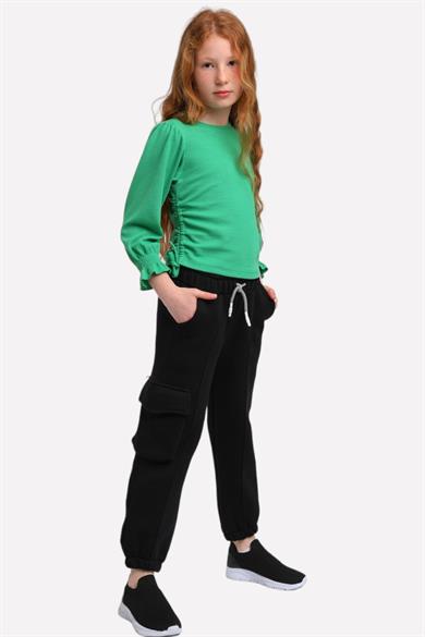 Escabel Kız Çocuk Cep Detaylı Şardonlu Eşofman Altı 35365 Siyah