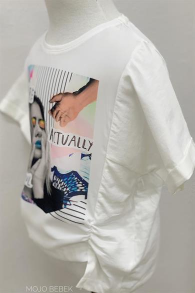 Escabel Kız Çocuk Desenli Bel Detaylı Bluz 35323 Beyaz