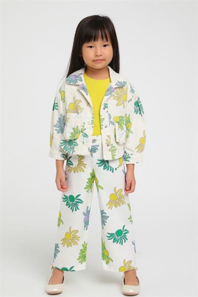 Escabel Kız Çocuk Desenli Bol Paça Denim Pantolon 2439 Krem