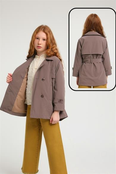 Escabel Kız Çocuk Kemerli Trençkot 3267 Çikolata