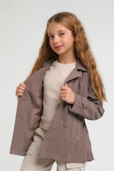 Escabel Kız Çocuk Kemerli Trençkot 3267 Çikolata