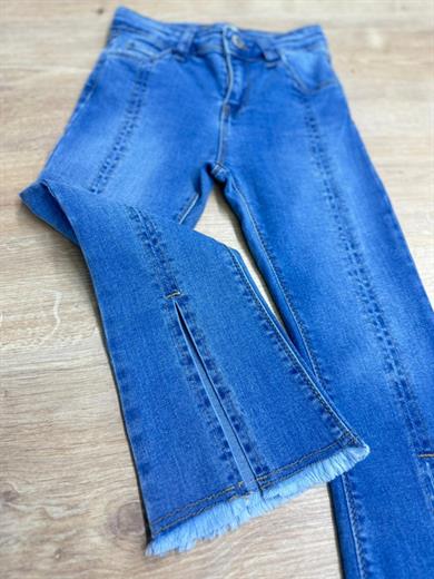 Escabel Kız Çocuk Püsküllü Bol Paça Denim Pantolon 2322 Kot Mavi