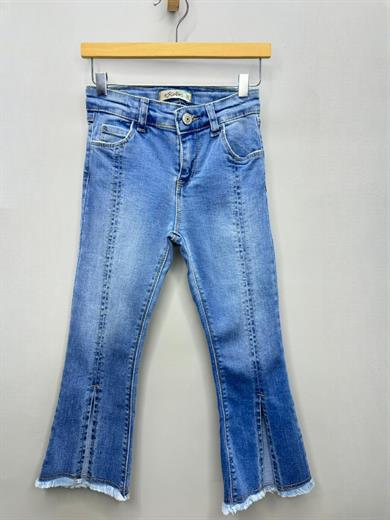 Escabel Kız Çocuk Püsküllü Bol Paça Denim Pantolon 2322 Kot Mavi