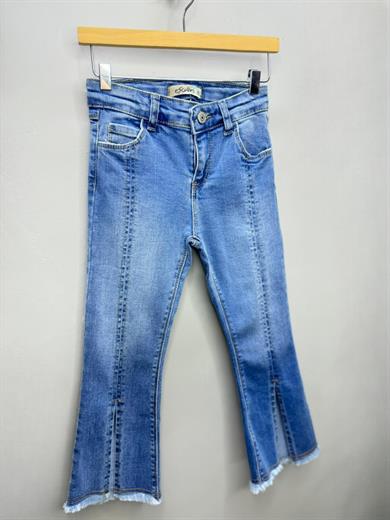 Escabel Kız Çocuk Püsküllü Bol Paça Denim Pantolon 2322 Kot Mavi