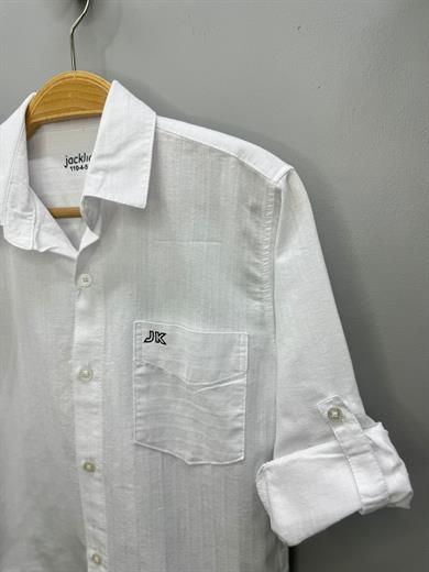 Jack Lions Erkek Çocuk %100 Pamuk Keten Gömlek 24127 Beyaz