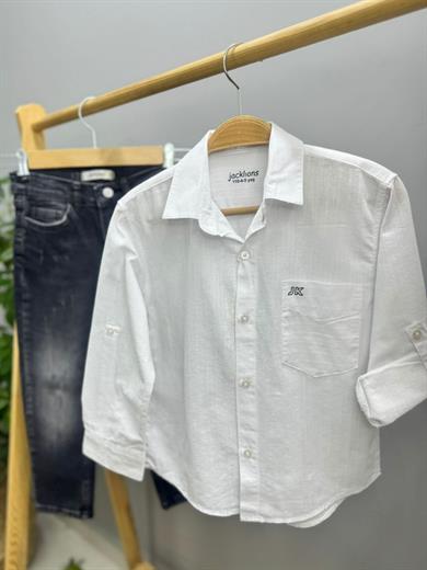 Jack Lions Erkek Çocuk %100 Pamuk Keten Gömlek 24127 Beyaz
