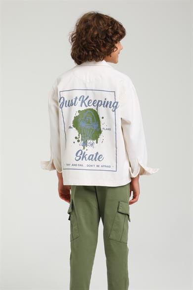 Jack Lions Erkek Çocuk Sırt Baskılı Denim Gömlek Ceket 24100 Krem-Haki