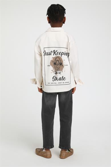 Jack Lions Erkek Çocuk Sırt Baskılı Denim Gömlek Ceket 24100 Krem-Kahverengi