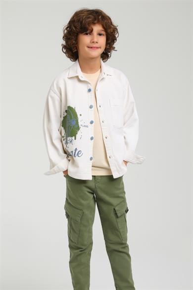 Jack Lions Erkek Çocuk Sırt Baskılı Denim Gömlek Ceket 24100 Krem-Haki