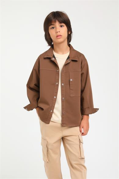 Jack Lions Erkek Çocuk Sırt Baskılı Likralı Gömlek Ceket 24120 Kahverengi