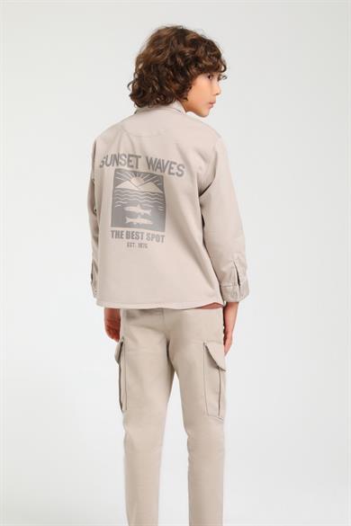 Jack Lions Erkek Çocuk Sırt Baskılı Likralı Gömlek Ceket 24120 Taş Rengi