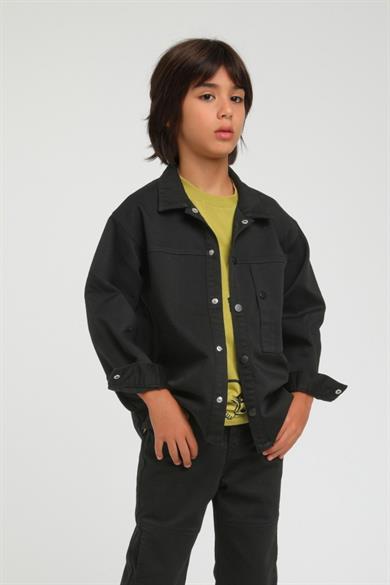 Jack Lions Erkek Çocuk Sırt Baskılı Likralı Gömlek Ceket 24120 Siyah