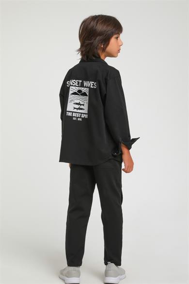 Jack Lions Erkek Çocuk Sırt Baskılı Likralı Gömlek Ceket 24120 Siyah