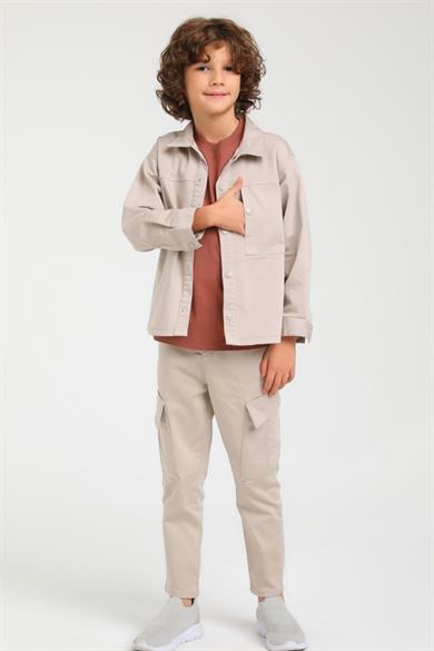 Jack Lions Erkek Çocuk Sırt Baskılı Likralı Gömlek Ceket 24120 Taş Rengi