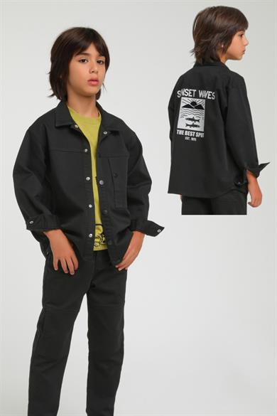 Jack Lions Erkek Çocuk Sırt Baskılı Likralı Gömlek Ceket 24120 Siyah