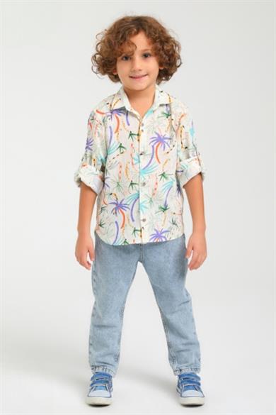 Jacklions Erkek Bebek 1-4 Yaş %100 Pamuk Keten Gömlek 24107 Krem