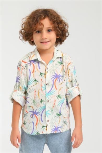 Jacklions Erkek Bebek 1-4 Yaş %100 Pamuk Keten Gömlek 24107 Krem