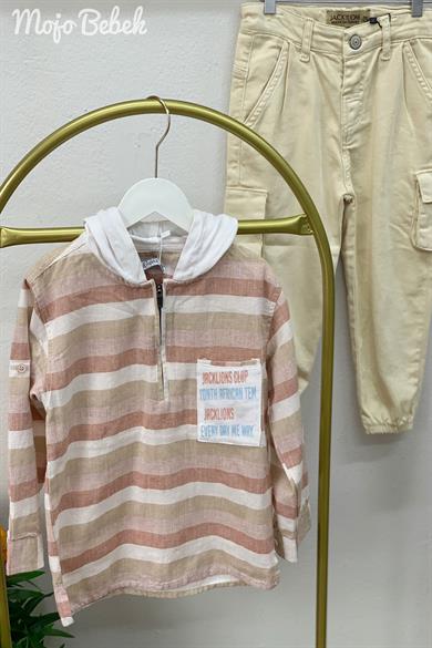 Jacklions Erkek Bebek 1-4 Yaş Çizgili Kapüşonlu Gömlek 22114 Kiremit