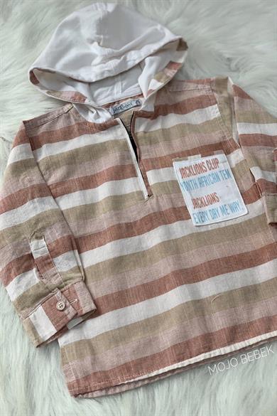 Jacklions Erkek Bebek 1-4 Yaş Çizgili Kapüşonlu Gömlek 22114 Kiremit