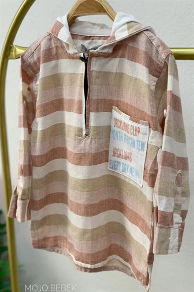 Jacklions Erkek Bebek 1-4 Yaş Çizgili Kapüşonlu Gömlek 22114 Kiremit