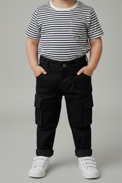 Jacklions Erkek Bebek 1-5 Yaş Kargo Cep Yumuşak Pantolon Siyah