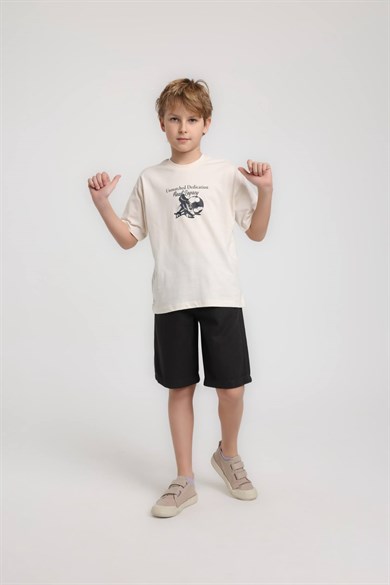 Jacklions Erkek Çocuk 4-14 Yaş Football Desenli Kısa Kol T-Shirt Krem