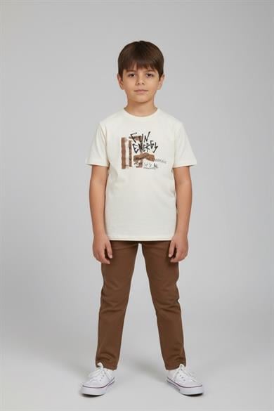 Jacklions Erkek Çocuk 4-14 Yaş Sırt Baskılı Kısa Kol T-Shirt Taş Rengi
