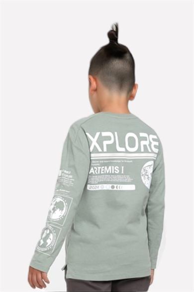 Jacklions Erkek Çocuk Önü-Arkası Baskılı Uzun Kollu T-shirt 15067 Çağla Yeşili