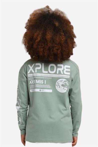 Jacklions Erkek Çocuk Önü-Arkası Baskılı Uzun Kollu T-shirt 15067 Çağla Yeşili