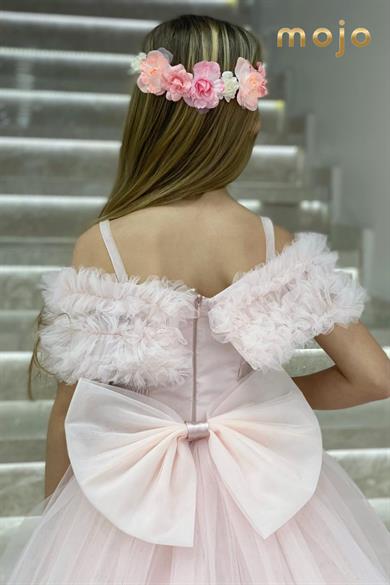 Kanila Kız Çocuk 2-10 Yaş Düşük Omuzlu Tarlatanlı Gelinlik 2217 Pudra