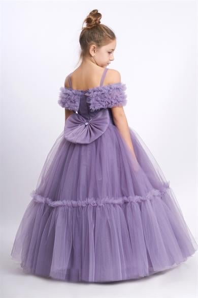 Kanila Kız Çocuk 2-10 Yaş Düşük Omuzlu Tarlatanlı Gelinlik 2217 Lavanta