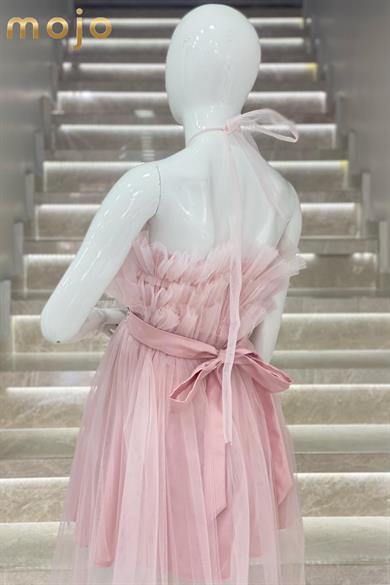 Kanila Kız Çocuk Kat Kat Tüllü Uzun Abiye Elbise 5339 Pudra