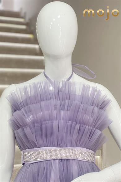 Kanila Kız Çocuk Kat Kat Tüllü Uzun Abiye Elbise 5339 Lavanta