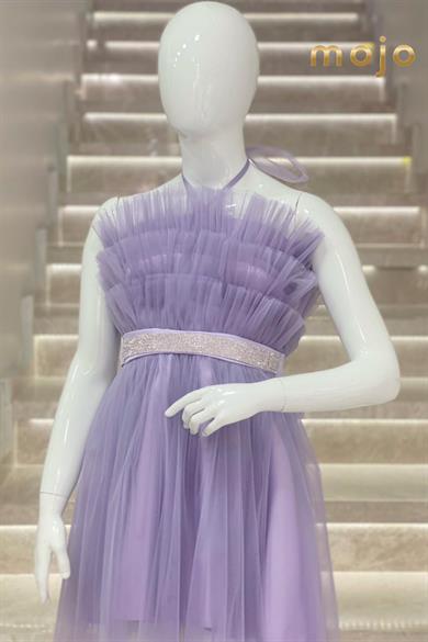 Kanila Kız Çocuk Kat Kat Tüllü Uzun Abiye Elbise 5339 Lavanta