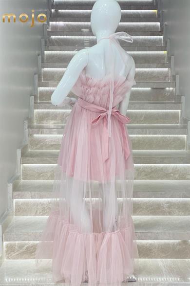 Kanila Kız Çocuk Kat Kat Tüllü Uzun Abiye Elbise 5339 Pudra