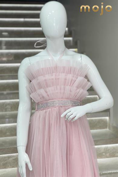 Kanila Kız Çocuk Kat Kat Tüllü Uzun Abiye Elbise 5339 Pudra