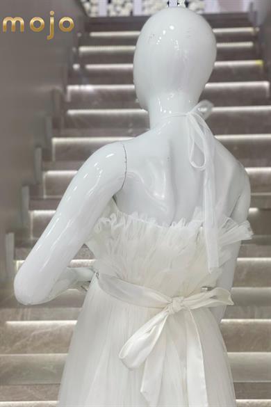 Kanila Kız Çocuk Kat Kat Tüllü Uzun Abiye Elbise 5339 Krem