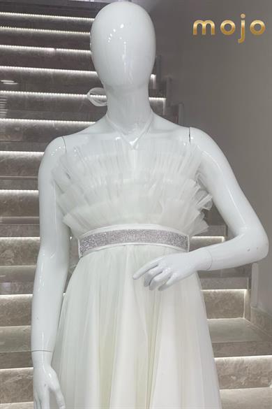 Kanila Kız Çocuk Kat Kat Tüllü Uzun Abiye Elbise 5339 Krem