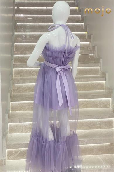 Kanila Kız Çocuk Kat Kat Tüllü Uzun Abiye Elbise 5339 Lavanta