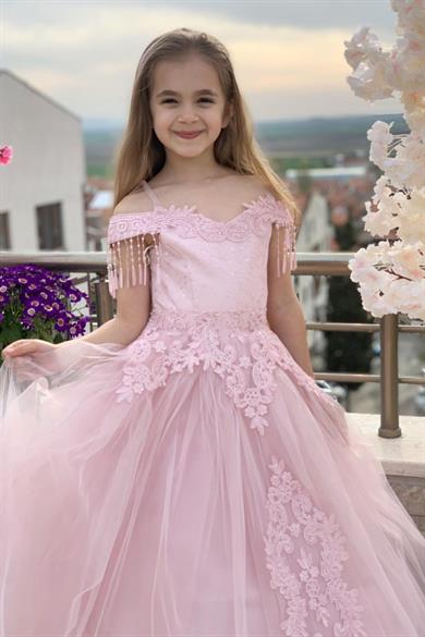 Kanilla Kız Çocuk 2-10 Yaş  Tarlatanlı Gelinlik 2179 Pudra