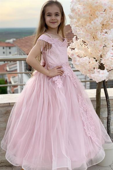 Kanilla Kız Çocuk 2-10 Yaş  Tarlatanlı Gelinlik 2179 Pudra