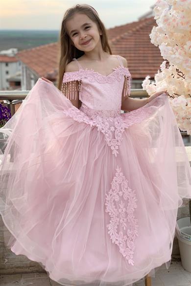 Kanilla Kız Çocuk 2-10 Yaş  Tarlatanlı Gelinlik 2179 Pudra