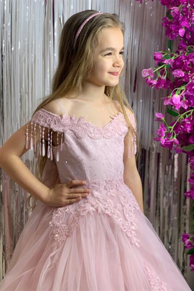 Kanilla Kız Çocuk 2-10 Yaş  Tarlatanlı Gelinlik 2179 Pudra