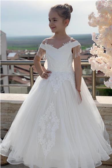 Kanilla Kız Çocuk 2-10 Yaş  Tarlatanlı Gelinlik 2179 Krem