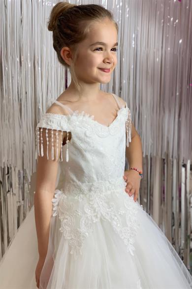 Kanilla Kız Çocuk 2-10 Yaş  Tarlatanlı Gelinlik 2179 Krem